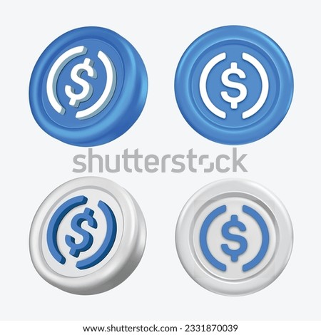 3d USD Coin Cryptocurrency Coin (USDC) on white background. Vector illustration