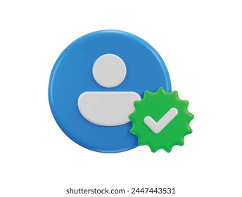 3d user account blue mark icon concept of user verified icon vector illustration