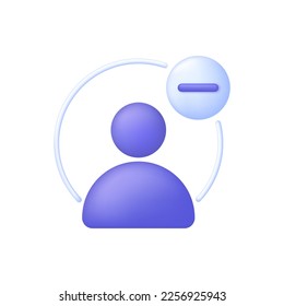 3D-Benutzersymbol und Minuszeichen einzeln auf weißem Hintergrund. Avatar, Mensch, Person, Menschen Symbol. Menschen illustrieren Zeichensammlung. Kann für viele Zwecke verwendet werden. Trendvektor im 3D-Stil.