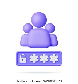 3D User Login Form Page Isolated. Render Password Hidden Stars in Sign in Account. Computer Data Protection, Security and Confidentiality. Safety, Encryption and Privacy. Vector Illustration