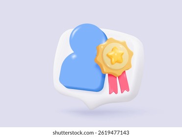 3d user profile icon or social avatar signs and business communication staff person. Identity verification success with checkmark. 3d round account manager button icon vector render illustration