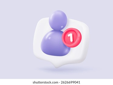 ícone de perfil de usuário 3d ou sinais de avatar social e pessoa da equipe de comunicação de negócios. Êxito na verificação de identidade com alerta de aviso. Ilustração de renderização de vetor de botão de rodada 3d do gerenciador de contas