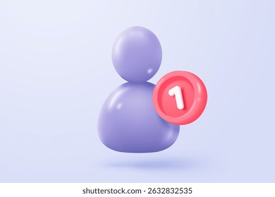 Icono de perfil de usuario 3D o signos de avatar social y persona del personal de comunicación comercial. Verificación de identidad exitosa con alerta de aviso. Ilustración de renderizado de Vector de icono de Botón de administrador de Cuenta redonda 3D