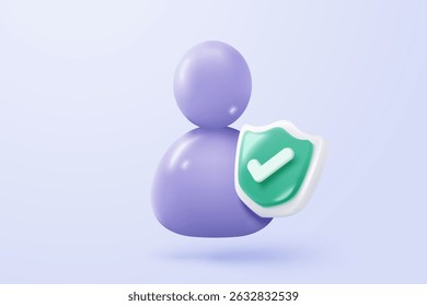 3d user profile icon or social avatar signs and business communication staff person. Identity verification success with checkmark. 3d round account manager button icon vector render illustration