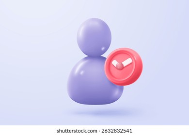 3d user profile icon or social avatar signs and business communication staff person. Identity verification success with notice alert. 3d round account manager button icon vector render illustration