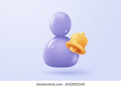 Icono de perfil de usuario 3D o signos de avatar social y persona del personal de comunicación comercial. Verificación de identidad exitosa con alerta de aviso. Ilustración de renderizado de Vector de icono de Botón de administrador de Cuenta redonda 3D