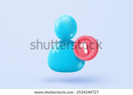 3d user profile icon or social avatar signs and business communication staff person. Identity verification success with notice alert. 3d round account manager button icon vector render illustration
