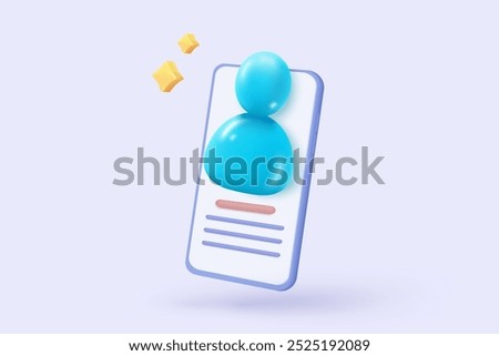 3d user profile icon or social avatar signs and business communication staff person. Profile contact symbol. Neutral gender silhouette. 3d round account manager button icon vector render illustration