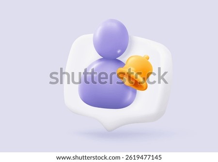 3d user profile icon or social avatar signs and business communication staff person. Identity verification success with notice alert. 3d round account manager button icon vector render illustration