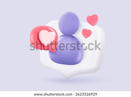 3d user profile icon or social avatar signs and staff person. Identity verification success with speech bubbles symbol on social media. 3d round account manager button icon vector render illustration