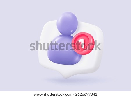 3d user profile icon or social avatar signs and business communication staff person. Identity verification success with notice alert. 3d round account manager button icon vector render illustration