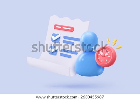 3d user profile icon or social avatar signs and business communication staff person. Identity verification success with notice alert. 3d round account manager button icon vector render illustration