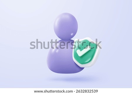 3d user profile icon or social avatar signs and business communication staff person. Identity verification success with checkmark. 3d round account manager button icon vector render illustration