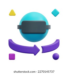 3d user wearing vr glasses with arrow icon vector. Isolated on white background. 3d metaverse, digital technology, virtual reality concept. Cartoon minimal style. 3d icon vector render illustration.