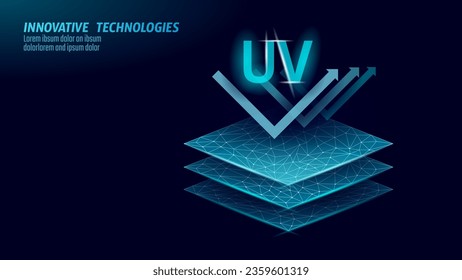 Propiedades de membrana de protección UV 3D. Etiqueta de pantalla solar de tela textil. Diseño digital de ropa rayos ultravioleta de seguridad de la piel ilustración vectorial