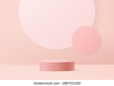 3d valentine background products minimal podium on pink floor platform. background vector 3d rendering with podium. gold stand for show products. Stage showcase on stand pink rose in studio 