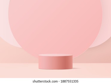 3d valentine background products minimal podium on pink floor platform. background vector 3d rendering with podium. gold stand for show products. Stage showcase on pedestal pink rose studio 