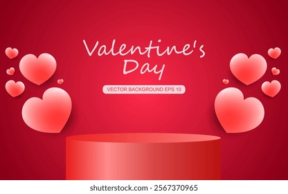 3D Valentine product display cylindrical podium banner. heart shape with background for Happy Valentine's day, social media template, discount sales promotion, voucher, post
