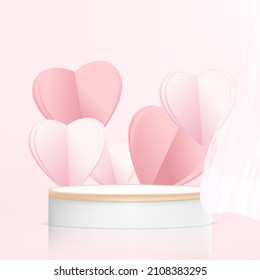 3D Valentines day greeting card with geometric podium