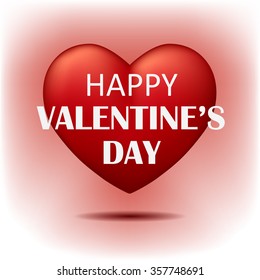 3d Valentine's red heart on light background, happy Valentine's day, vector