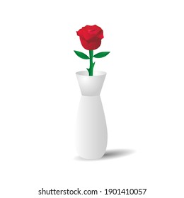 Diseño de jarrón 3d con vector de diseño de flor de rosa