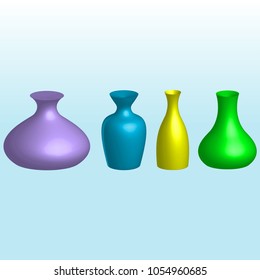 3d vase set isolated on blue background