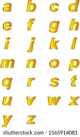 3D Vector 0, 1, 2, 3, 4, 5, 6, 7, 8, 9Gold color english alphabet.