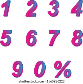 3D Vector 0, 1, 2, 3, 4, 5, 6, 7, 8, 9 Pink color numeral alphabet.