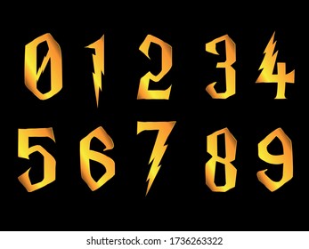 3D Vector 0, 1, 2, 3, 4, 5, 6, 7, 8, 9 Gold color numeral alphabet. Gold numbers for discounted billboards that look beautiful