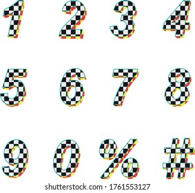 3D Vector 0, 1, 2, 3, 4, 5, 6, 7, 8, 9,%,# Gradient color numeral alphabet.