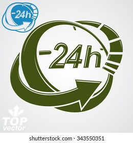 3d vector 24 hours graphic symbol with additional version. Twenty-four hours a day conceptual element. Time management idea pictogram.