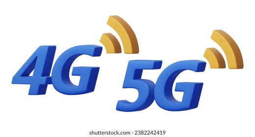 3D vector 4G, 5G icons. Wireless communication technology concept. High speed data wireless connection symbols. 3D render illustration isolated on a white background