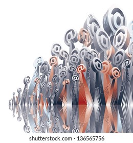 3d vector abstract background with email symbols, computer electronic technology style abstract illustration, whole composition is in a clipping mask outside work area.