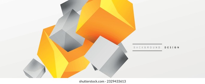 3d vector abstract background. Flying cubes composition. Trendy techno business template for wallpaper, banner, background or landing