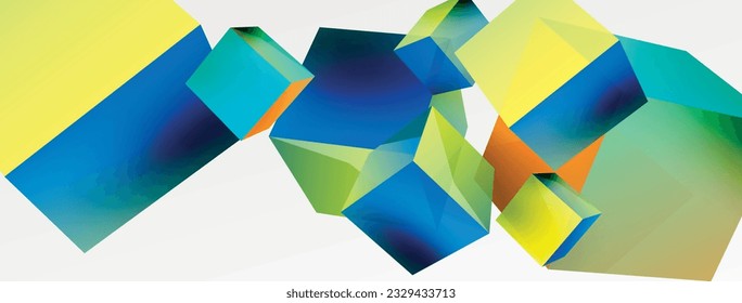 3d vector abstract background. Flying cubes composition. Trendy techno business template for wallpaper, banner, background or landing