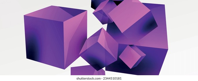 3d vector abstract background. Flying cubes composition. Trendy techno business template for wallpaper, banner, background or landing