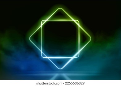 3d vector, abstract background, portal, glowing lines, tunnel, neon lights, virtual reality, arch, green blue spectrum of bright colors, laser show, empty space, frame isolated on black