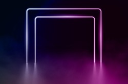 3d Vector, Abstract Background, Square Portal, Glowing Lines, Tunnel, Neon Lights, Virtual Reality, Arch, Pink Blue Spectrum Of Bright Colors, Laser Show, Empty Space, Frame Isolated On Black
