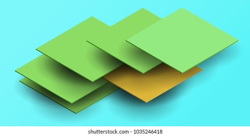 3d vector abstract background with squares in isometric view. Cartoon art illustration in minimalistic craft carving style. Modern layout colorful concept cover, poster, card.