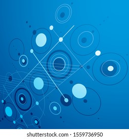3d vector abstract blue background created in Bauhaus retro style. Dimensional modern geometric composition can be used as templates and layouts.