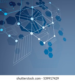 3d vector abstract blue background created in Bauhaus retro style. Dimensional modern geometric composition can be used as templates and layouts.