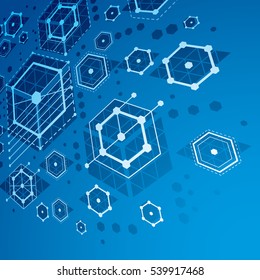 3d vector abstract blue background created in Bauhaus retro style. Dimensional modern geometric composition can be used as templates and layouts.