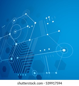 3d vector abstract blue background created in Bauhaus retro style. Dimensional modern geometric composition can be used as templates and layouts.