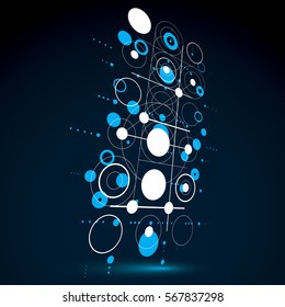 3d vector abstract blue background created in Bauhaus retro style. Dimensional modern geometric composition can be used as templates and layouts.