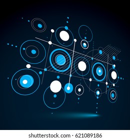 3d vector abstract blue background created in Bauhaus retro style. Dimensional modern geometric composition can be used as templates and layouts.