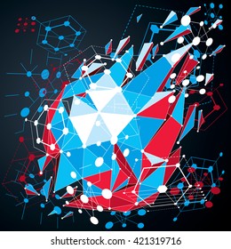 3d vector abstract colorful background created in Bauhaus retro style. Dimensional geometric composition with low poly shattered object and graphic elements can be used as templates and layouts.