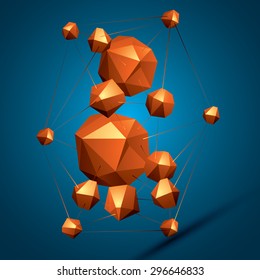 3D vector abstract design object, polygonal complicated figure. Colorful three-dimensional deformed shapes connected, render.