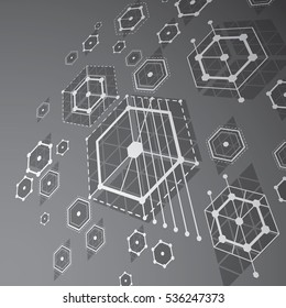 3d vector abstract grayscale background created in Bauhaus retro style. Dimensional modern geometric composition can be used as templates and layouts.