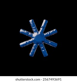 3d vector abstract inflatable shape in y2k style, with blue reflective surface. Figure illustration with glossy shiny effect. Retro futurism. Surreal style. Isolated black background.