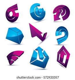 3d vector abstract shapes, different business icons and design elements collection. Geometric abstract arrows for use as navigation pictograms and app buttons.